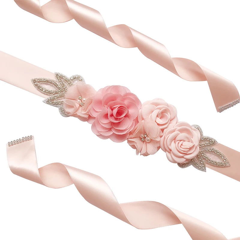 Wedding Belts White Ivory Flowers Pearls Satin Flower Rhinestone Decoration Accessories Elegant Bridesmaids Women Dresses Sash
