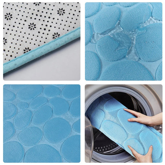 1/3/4Pcs Toilet Set Bath Mat Shower Room Floor Rug Home Bathroom Anti-Slip Absorbent Doormat Pebbles Bathtub Decor Carpet