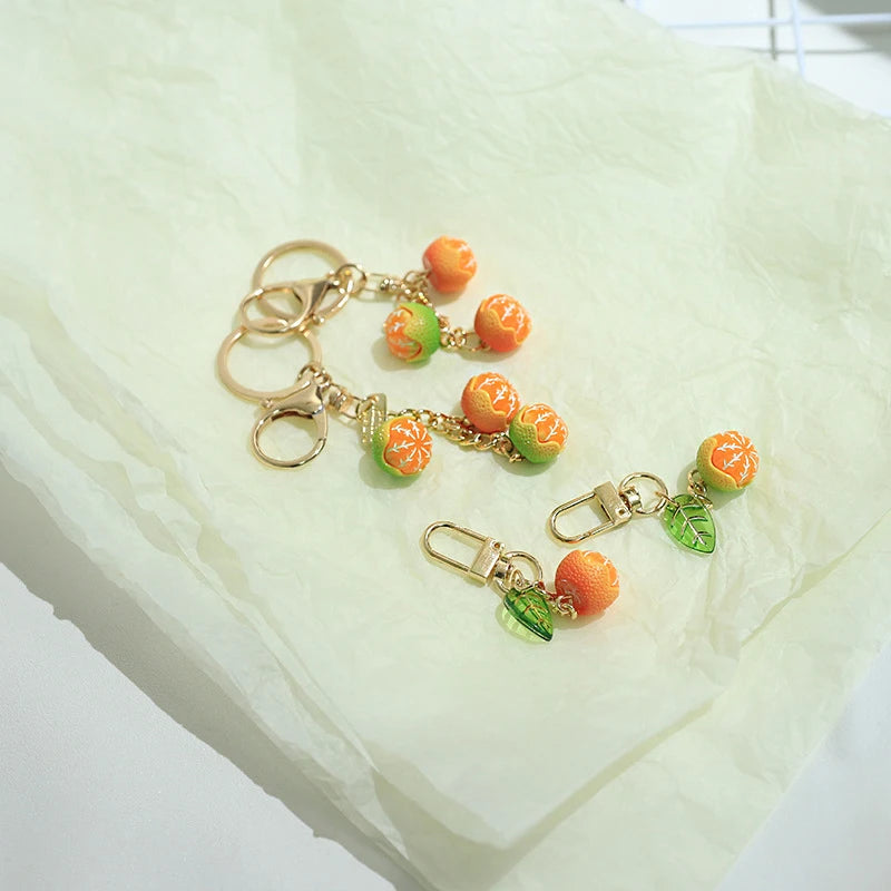 Cute Fruit Keyring Cartoon Simulation Orange Keychain Pendant Bag Earphone Case Phone Pendant Decoration Accessories Gifts