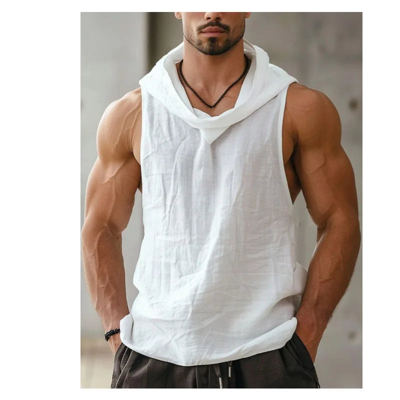 Summer Cotton and Linen Men's Sleeveless Tee Vintage Casual Men's Sleeveless Shirt Sport Sleeveless T-shirt Top Men's Tank Top