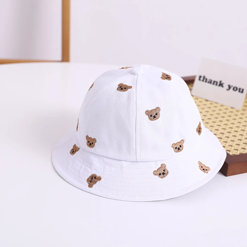 Embroidered Bear Baby Bucket Hat For 1-3Y Children New Spring Baby Boys Girls Sunshade Hat Lovely Outdoor Summer Hat Fishing Cap