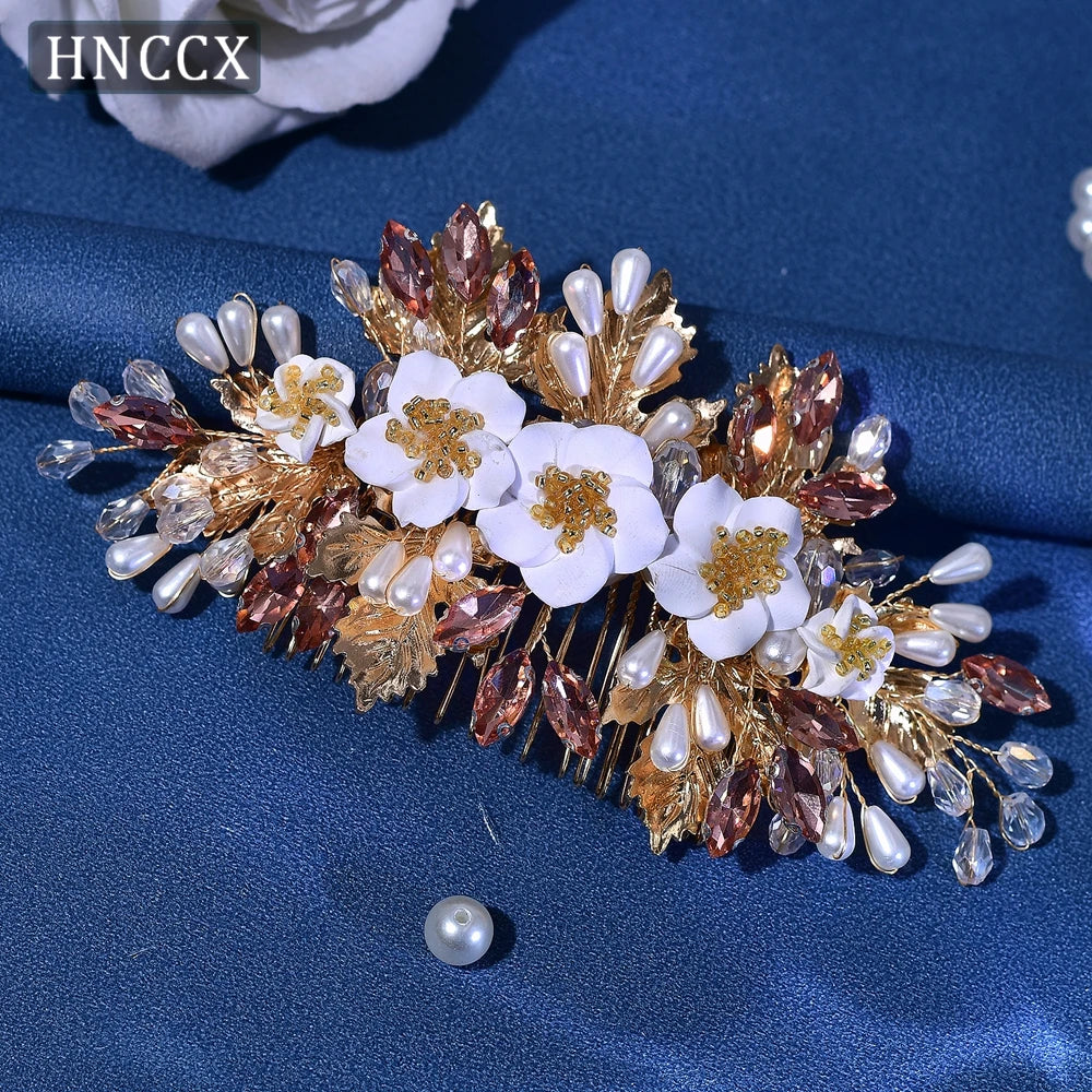 HNCCX Alloy Leaf Bridal Comb Floral Hair Pieces for Women Wedding Hair Clip Wedding Hairpins Bridal Hair Accessories CP321