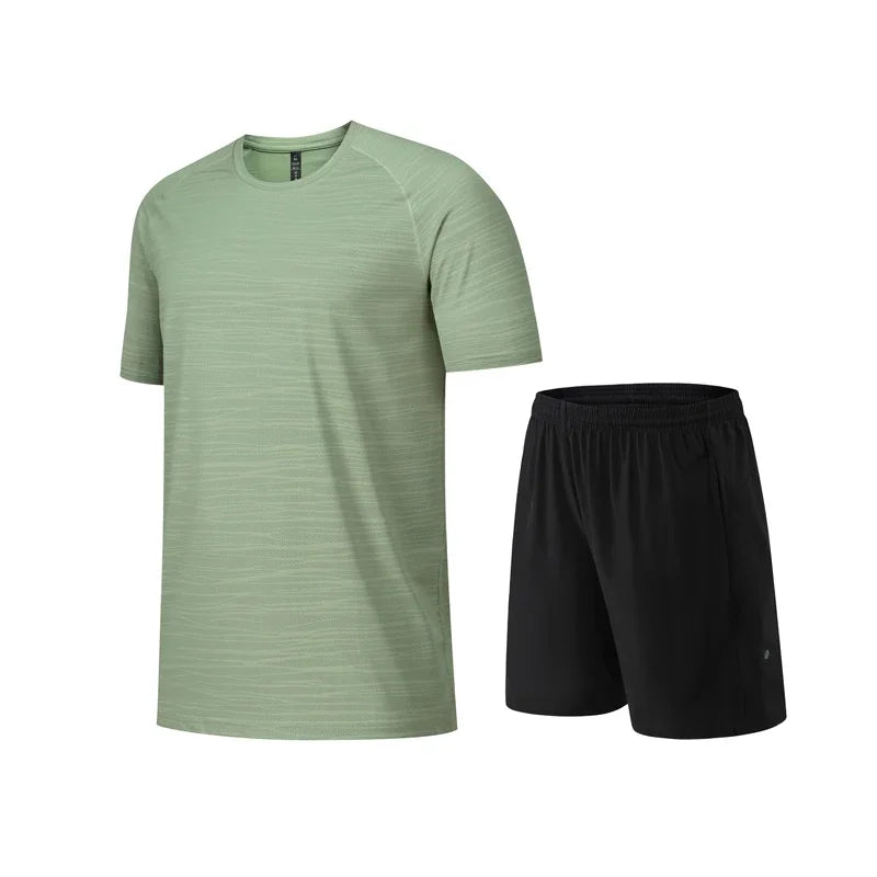 2pcs Set Mens Running Sportswear Suit Golf Tennis Workout Sweatshirts Short Sleeved Shorts Kits Outdoor Go Hiking Sports Clothes