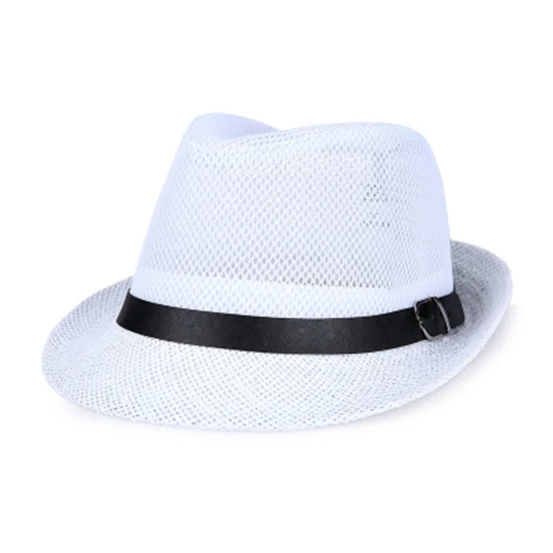 Summer linen breathable sunhat Jazz Hat small hat outdoor sun hat men's leather belt Hawkins Felt Cap Western cowboy hat F59