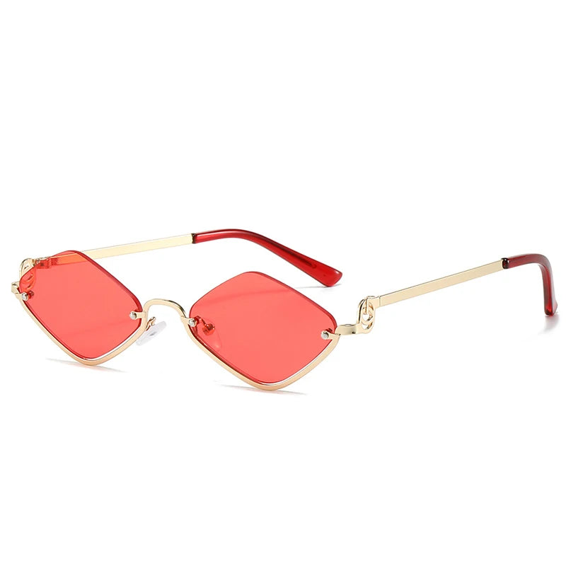 2025 Fashion Small Rhombus Sunglasses Women Luxury Brand Metal Half Frame Sun Glasses Ladies Hipster Sexy Cat Eye Shades Vintage