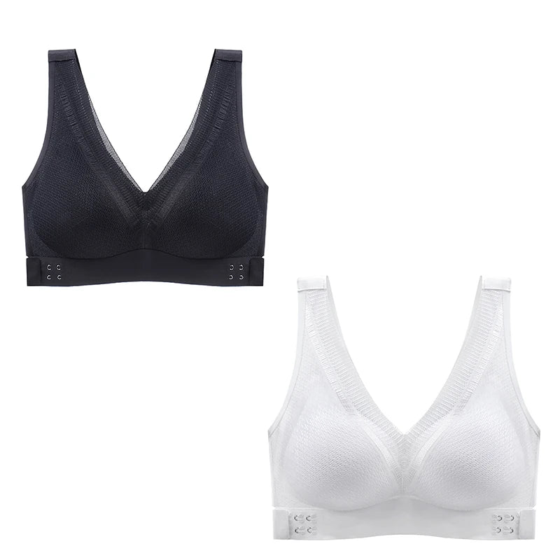 2pcs/set Tea Polyphenol Chest Side Buckle Seamless Women Underwear Lace Cross Beauty Back Gather Comfortable Woman Bra