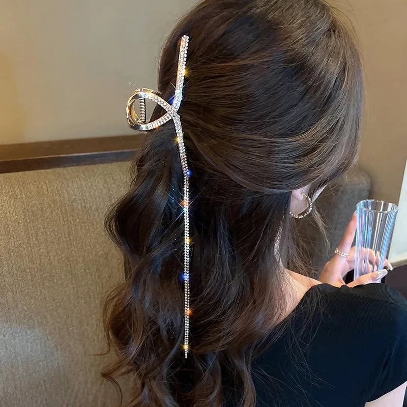 Fashion Luxury Shining Zircon Tassel Hair Clip Hairpin 2022 Trend Korean Metal Hair Claws for Women Girls Party Hair Accessories