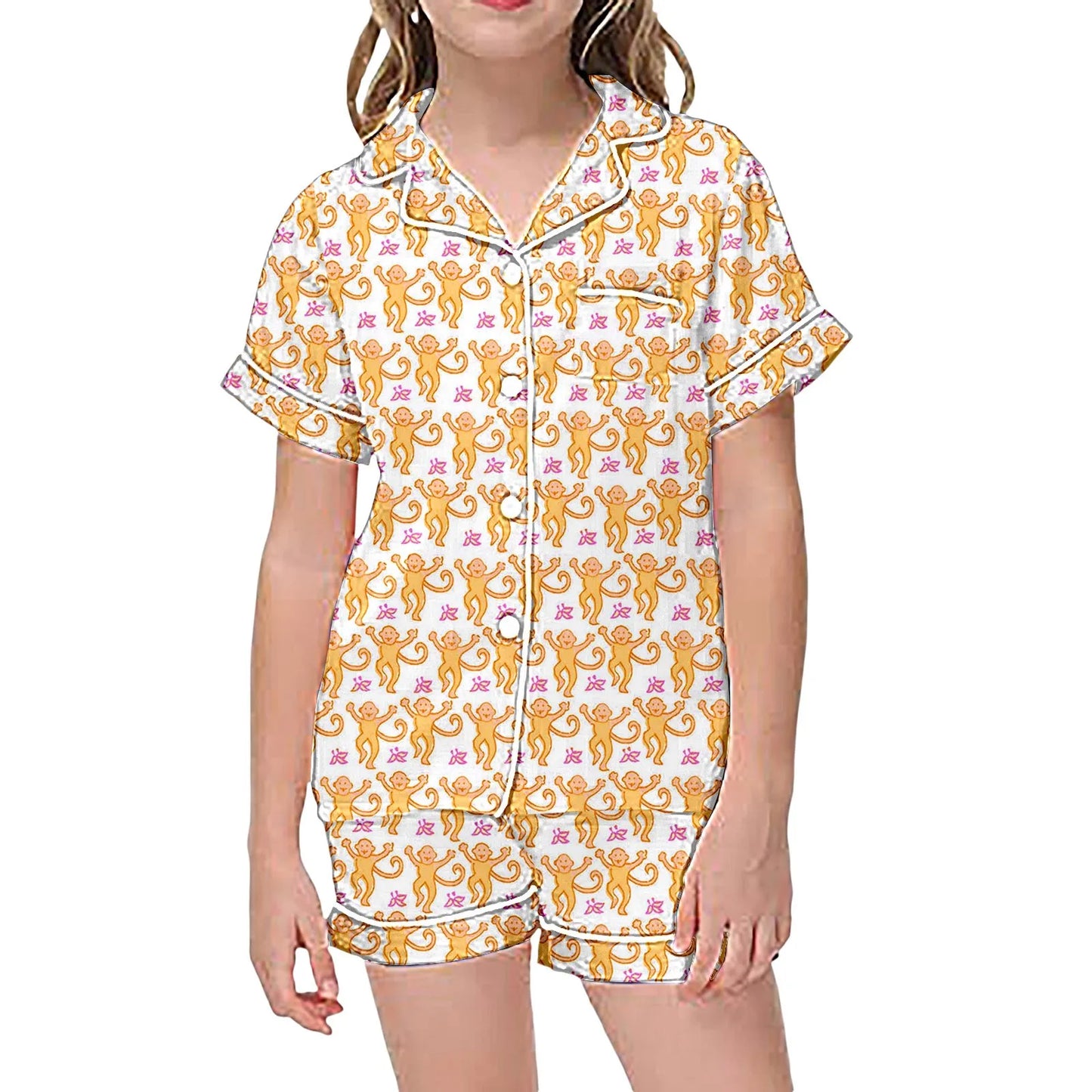 Cute Roller Monkey Print Pajama Short Sleeve Shirt And Shorts Pajama Set Sleepwear 2 Piece Set Pajamas For Kids Children Graphic