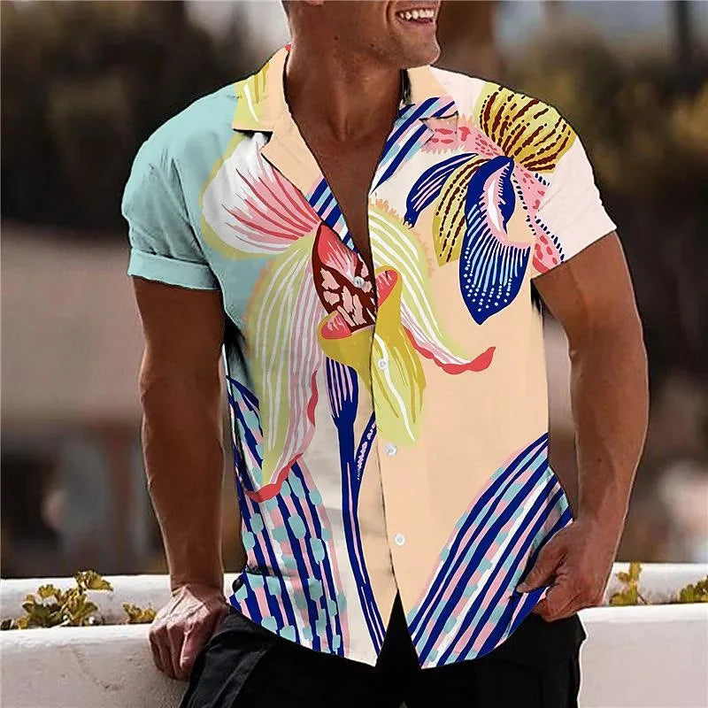 Hawaiian Flower Shirt Men's 3D Printed Tropical Shirt Beach Short Sleeve Fashion Top T-shirt  - mon