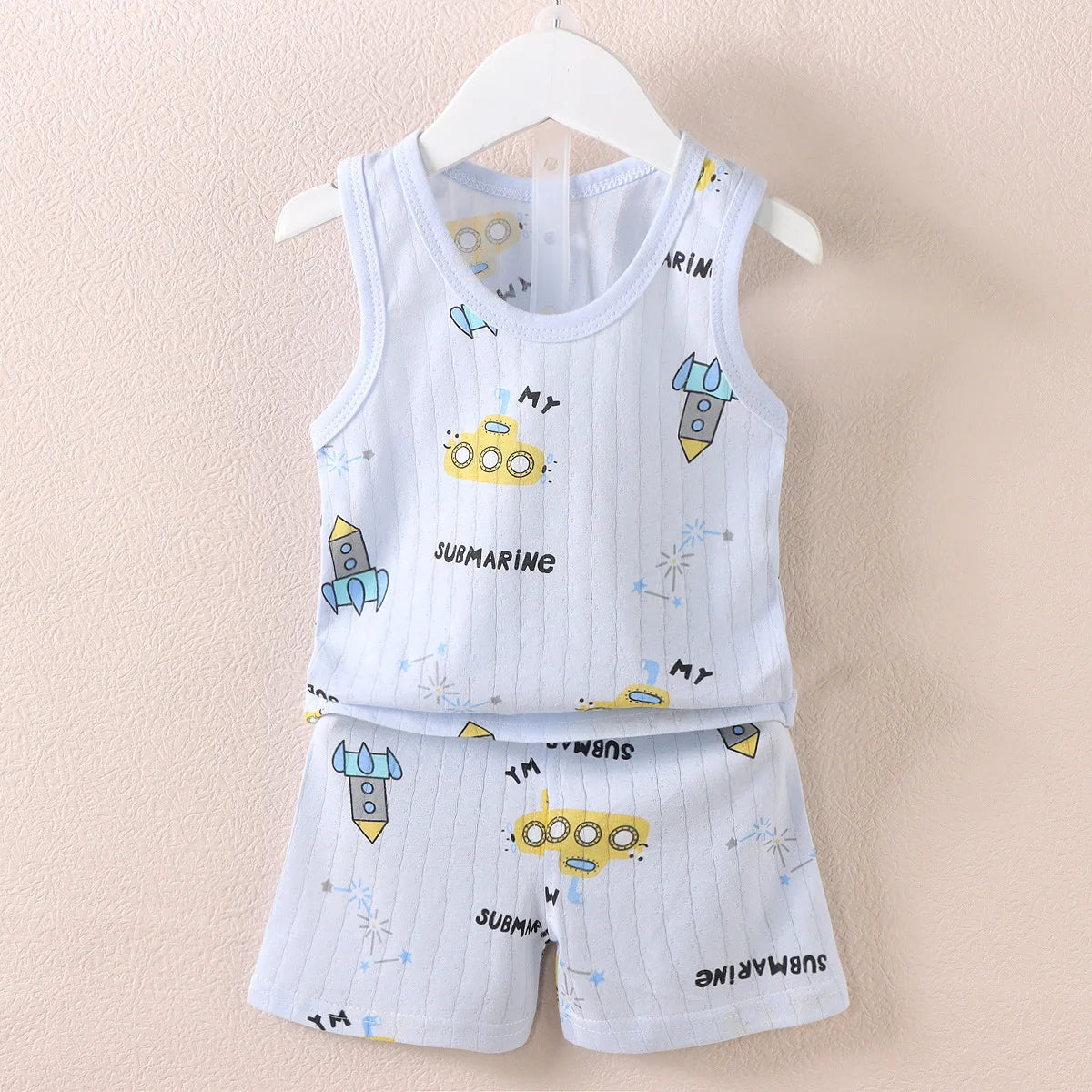 Mother Kids Clothes Baby Cotton Print  Children's Clothing T-shirt Vest Tops Shorts Sets Boys Girls Cute Breathable Summer