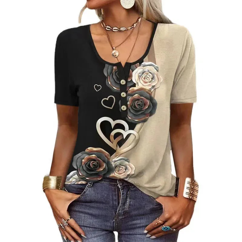2025 Europe and The United States clothes Fashion Short-sleeved Printed Ethnic Fashion T-shirt Female Clothes Daily Wear Hot Sale Shirts