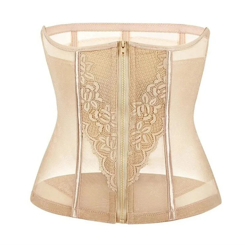 Dimmkof 9 Steel Bones Waist Trimmer Women's Tummy Control Double Buckle Shapewear Breathable Mesh Workout Hourglass Shape Girdle