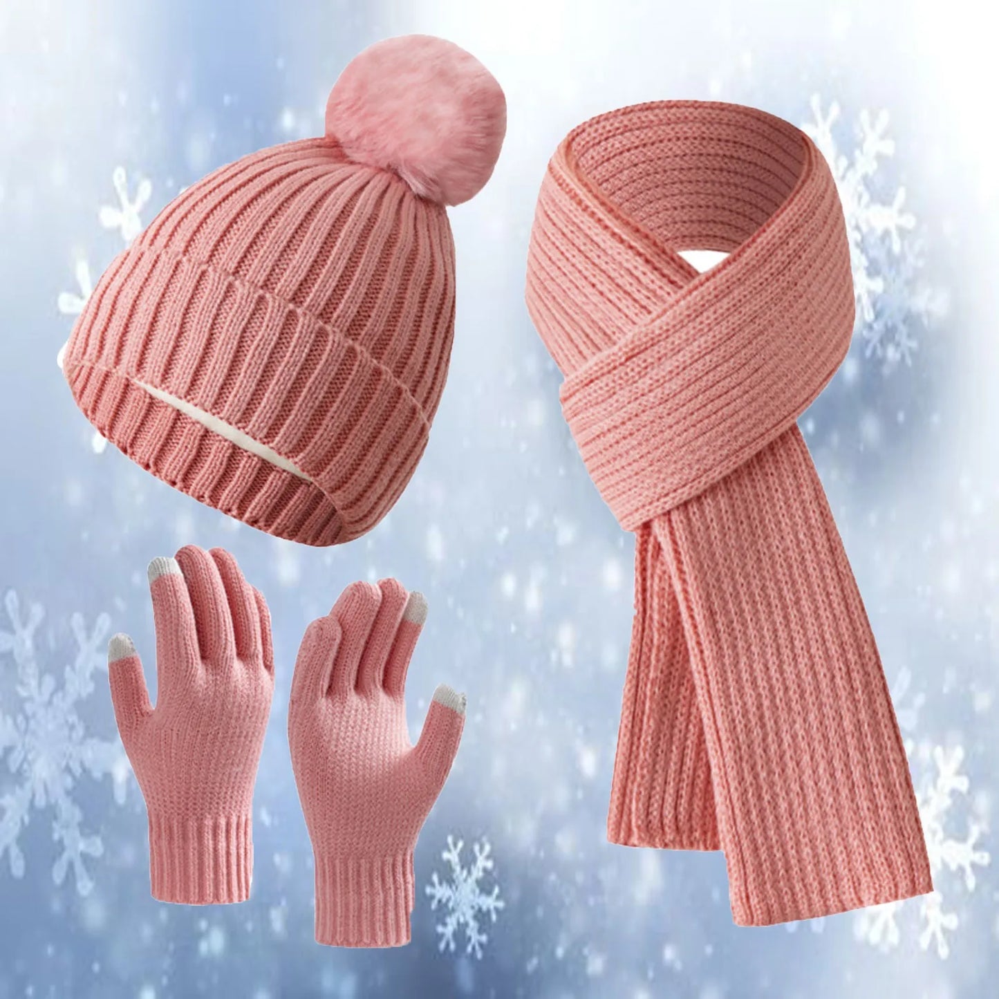 2024 Winter Warm Hats for Women and Man Knitted Wool Piled Thickened Gloves Hat Scarves Three-piece Beanie Practical Scarf