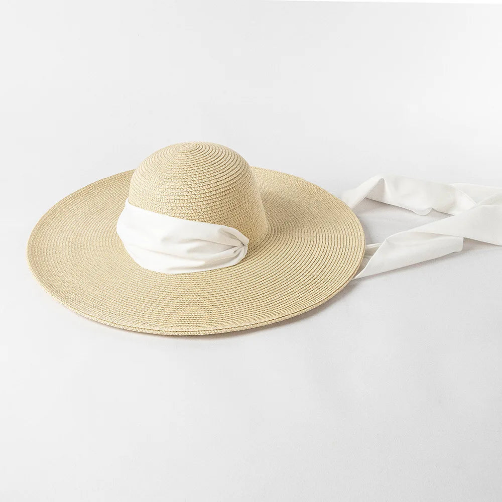 Straw Hat Ladies 12.5cm Wide Brim Beach Hat Outdoor Holiday SunHat