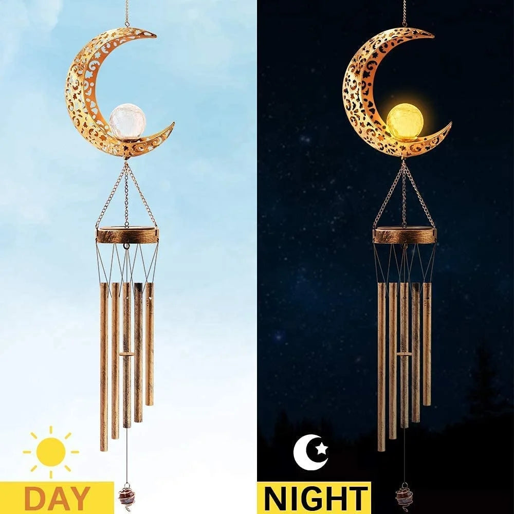Moon Solar Wind Chimes for Outside, Ramadan Decoration Mobile LED lantern light for Muslim islamic art