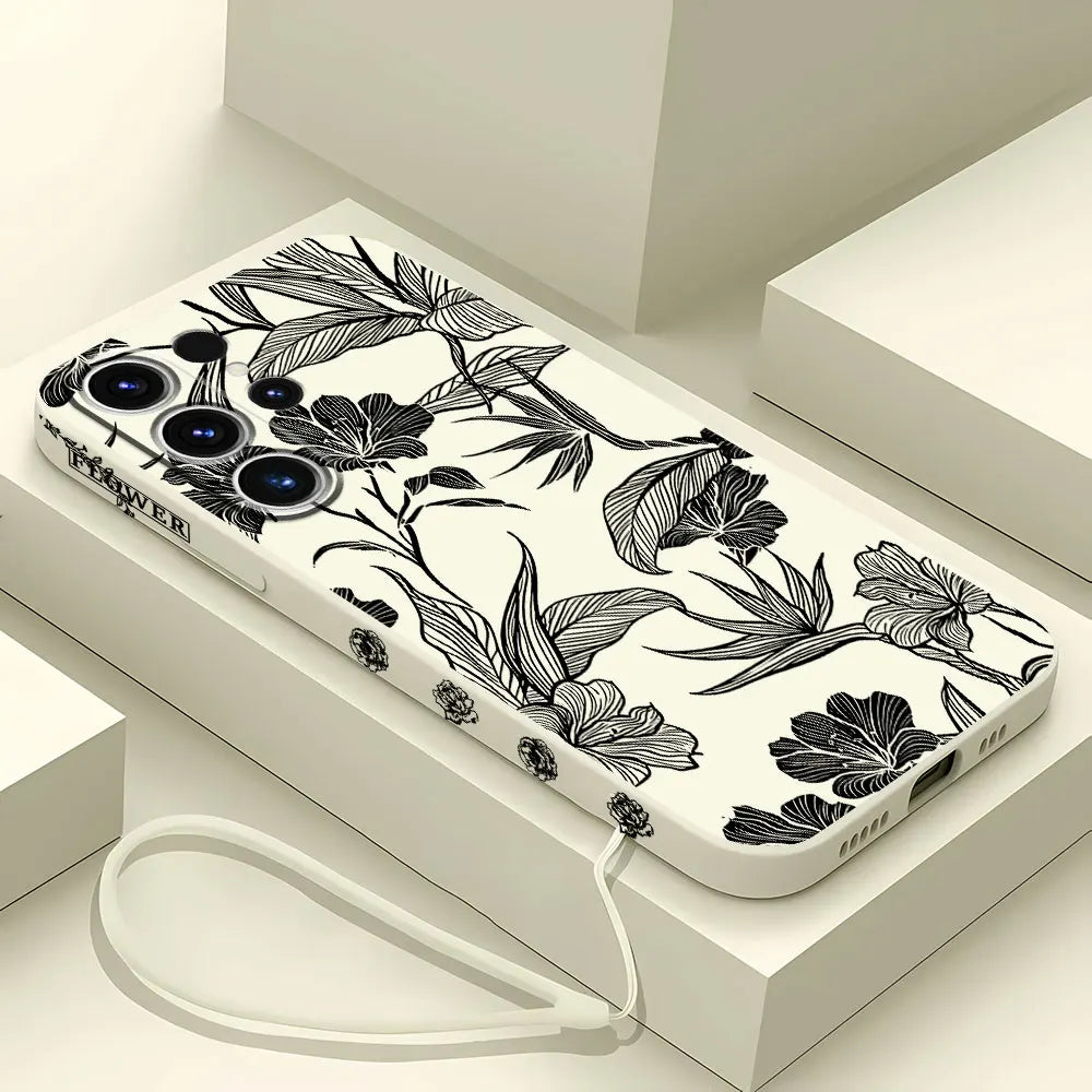 Flower Line Art Phone Case for Samsung Galaxy S22 S21 Plus S24 Ultra S20 FE S23 Ultra 5G S23 5G S22 Soft Silicone Cover