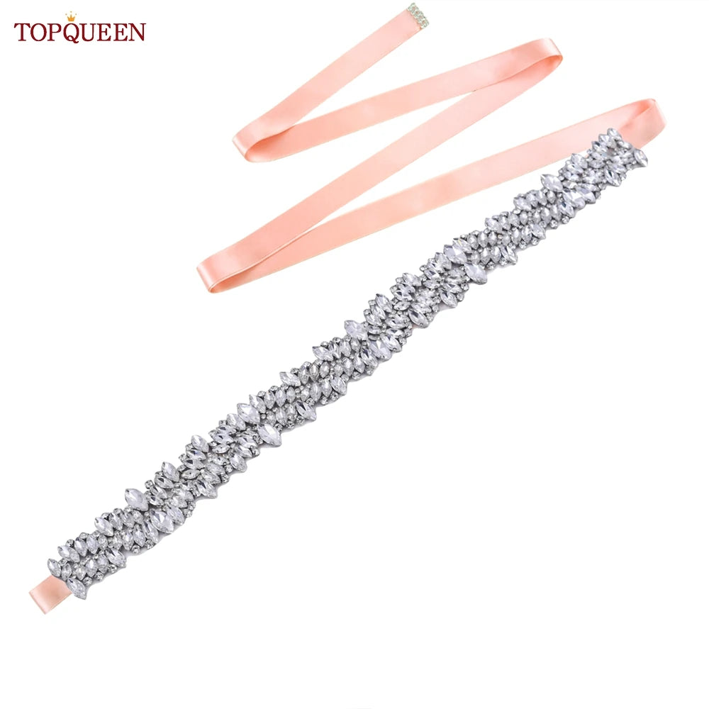 TOPQUEEN S81 Woman Bridal Wedding Decorative Belt for Party Evening Dress Accessories Female Fashion Belts Silver Rhinestones