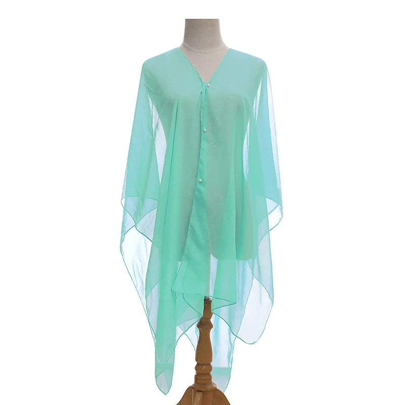 Women Sun Protection Shawl for Cycling Lady Summer Chiffon T-shirt Holiday Solid Color Scarf Bikini Blouse Breathable Beach Wrap