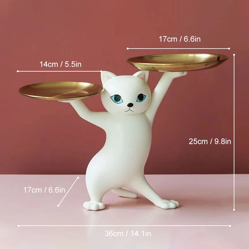 Creative  Cat Tray Resin Statue Bedroom Entrance Home Office Table Desk Decor Key Candy Container Storage Sculpture Figurines