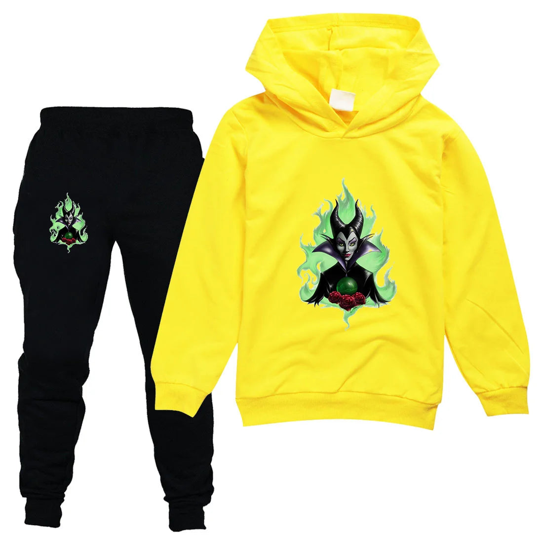 Maleficent Kids Sportswear Suits Girls Boys Casual Thin Hoodie Black Pants Teen Chilren Outerwear Clothing Sets