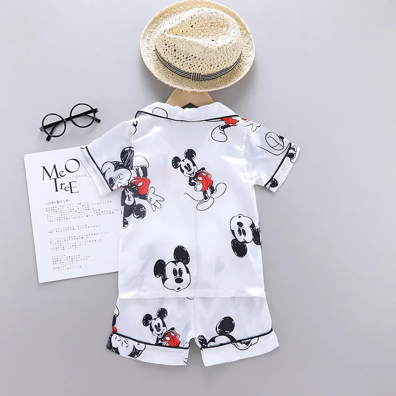 Children Summer Boys Girls Kids Clothing Sets Suit Sleepwear Short Sleeve Disney Mickey Cartoon Baby Pajamas