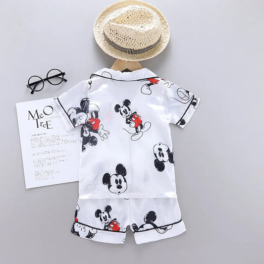 Children Summer Boys Girls Kids Clothing Sets Suit Sleepwear Short Sleeve Disney Mickey Cartoon Baby Pajamas
