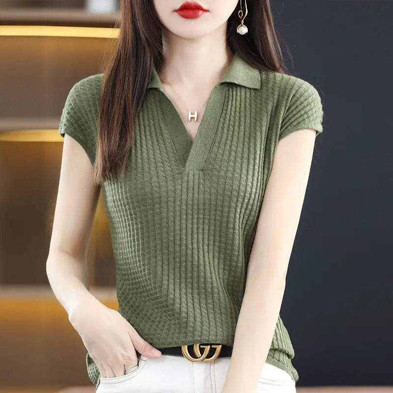 T Shirt Youth Top Petite Knitted Wholesale Ladies Polo Neck Tee Shirts Korean Pullover Luxury High Quality Flower Good Xxl Black clothes