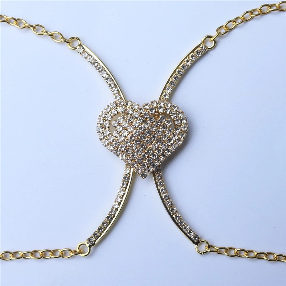 Bra Chest Bracket Pendant Heart Bras Chain Necklace Body Jewelry Rhinestone Top Fashion Gift Beach Bikini Swimwear 2023 Women