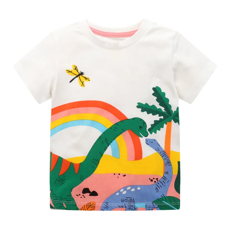 Jumping Meters 2-7T  Animals Embroidery Girls Tees Cotton Summer Toddler Clothes Kids Tops Short Sleeve Baby Children's Tshirts