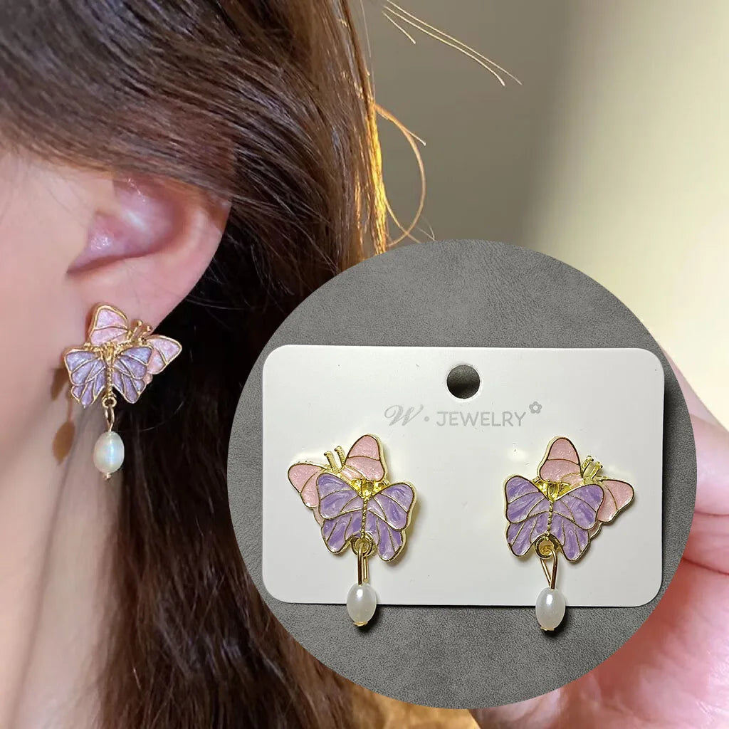 925 Silver Needle Green Crystal Butterfly Drop Earrings For Women Korean Jewelry 2024 Trending Fairy Luxury Women's Earrings New