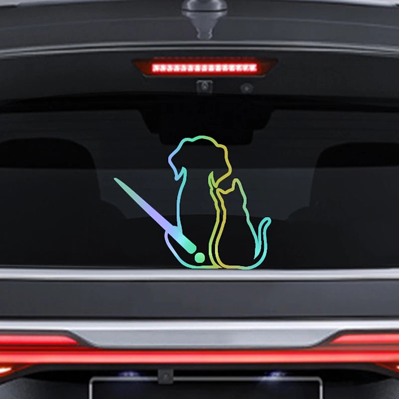 1x Car rear window glass reflective wiper sticker wagging tail cat dog sticker car decoration sticker car exterior decals