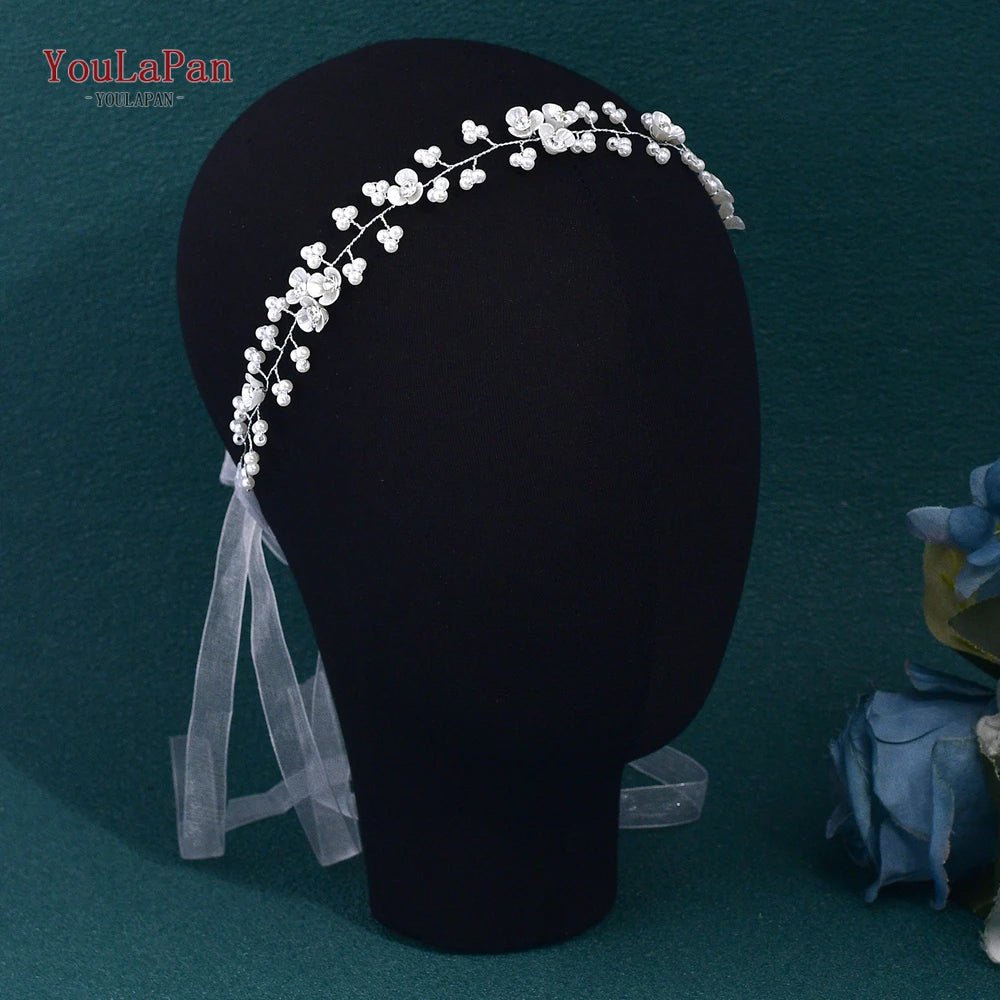 YouLaPan Bridal Wedding Headbands Handmade Tiaras Elegant Beaded Flower Hairband Headpeice Hair Accessories For Women Girl HP761