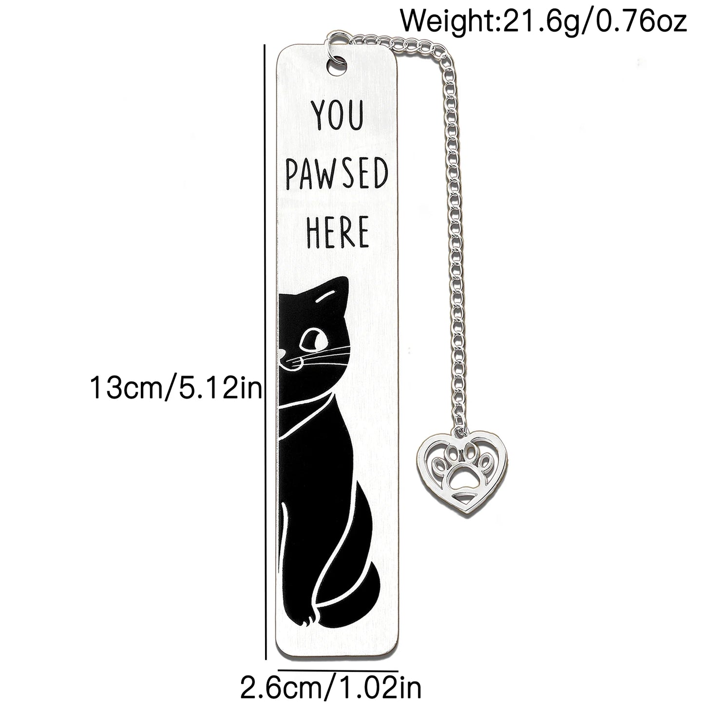 Cute Cat Metal Bookmark,Funny You Pawsed Here Cat Stainless Steel Bookmarks with Tassel, Reading Supplies Gift for Cat Book Love