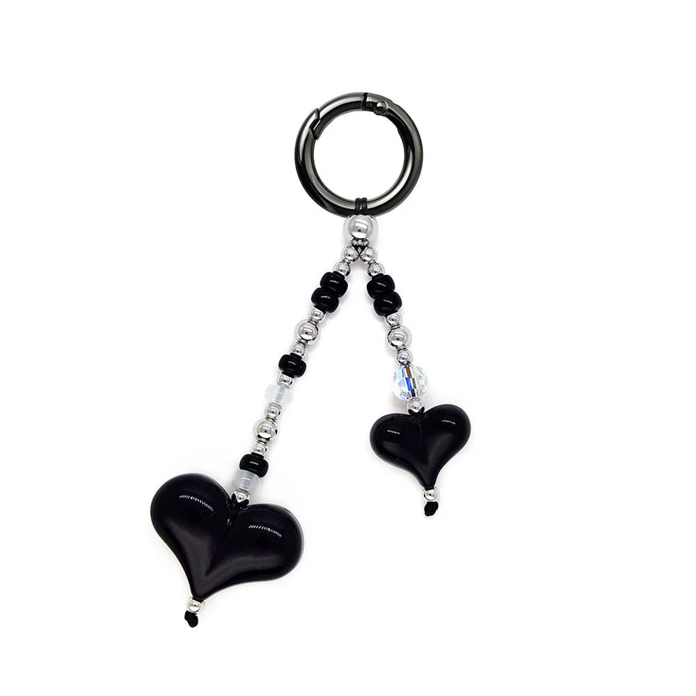 New Fashion Red Love Y2k Keychain Korean Charm Bag Pendant Handmade Beaded Bownot Keyring Vintage Red Metal Hanging Accessories