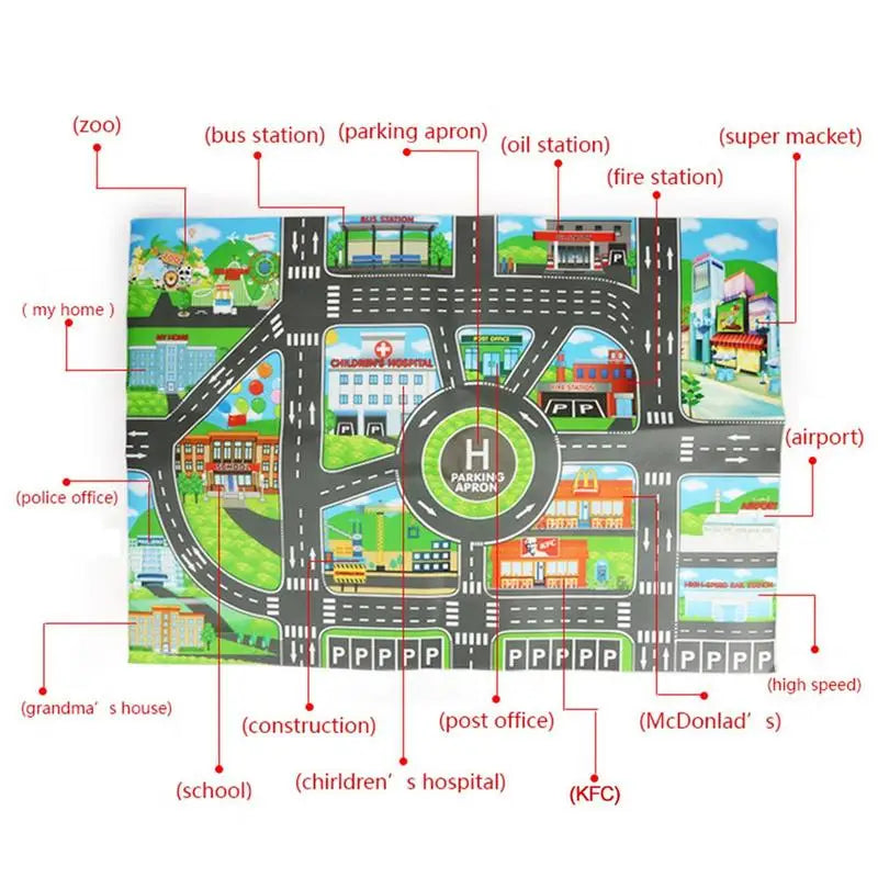 Kids Road Map Waterproof Traffic Play Mat Parking Map Road Traffic Play Rug Educational Toy Road Carpet Playmat Kids Toys Games