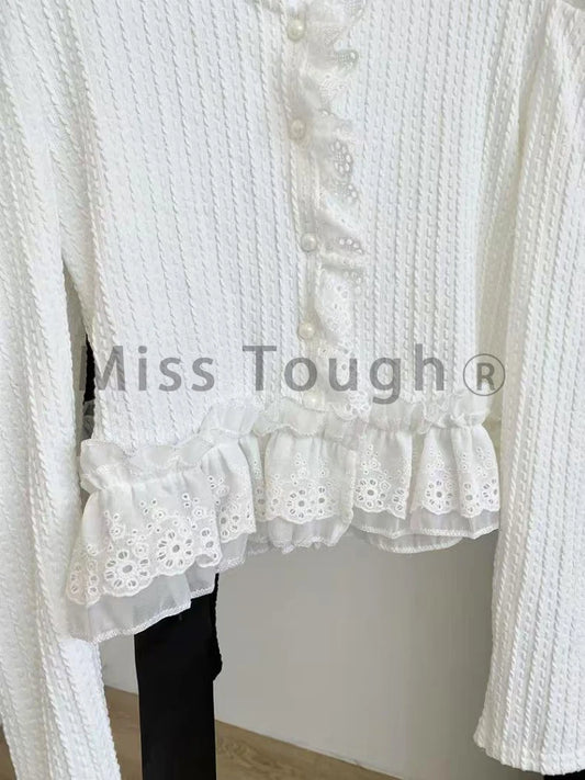 New Sweet clothes Gentle Lace V-neck Shirt Female New Japanese Fashion Slim Elegant Shirt Spring 2025 Harajuku Long Sleeve Solid Clothes
