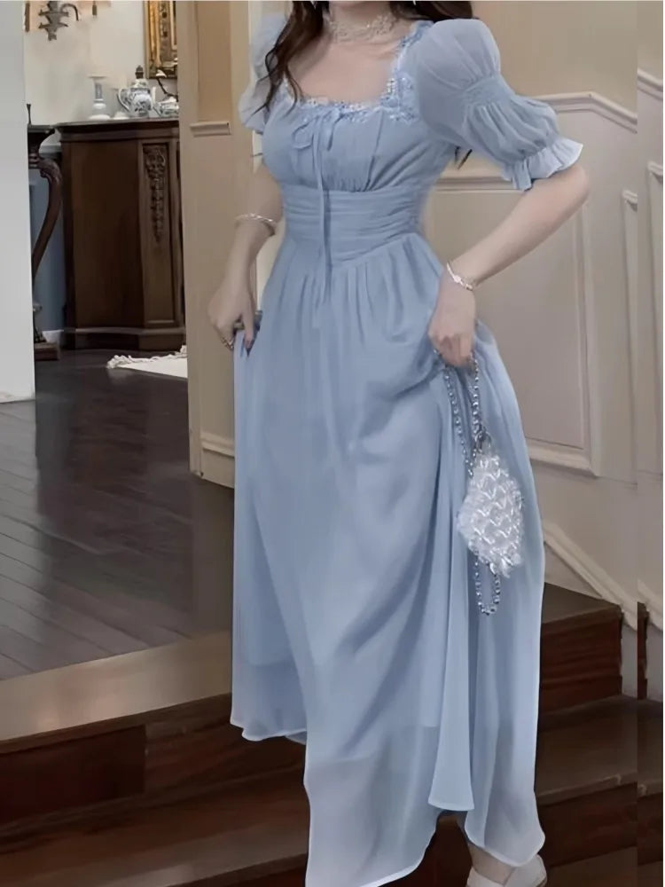 Summer Women Elegant Princess Evening Party Midi Dresses Vintage Chic Casual A-Line Prom Vestidos French Style Female Clothes