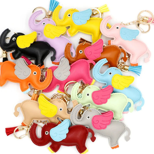 Designer PU Leather Wing Flying Elephant Hanger Car Key chain Pendant Decoration For Ladies Bag Charm Accessorie Ornament Gift