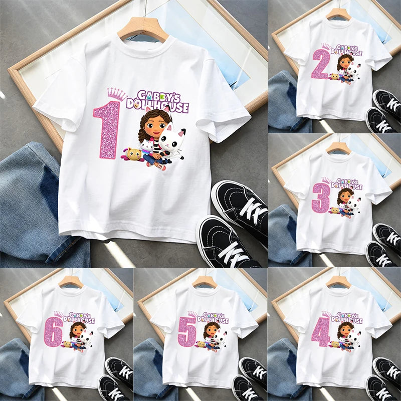 Gabby Dollhouse Kinder Baumwoll-T-Shirt Anime Cartoon Zahlen Bedruckt Pullover Jungen Mädchen Sommer Lockeres Oberteil Freizeitkleidung Geschenke Neu 