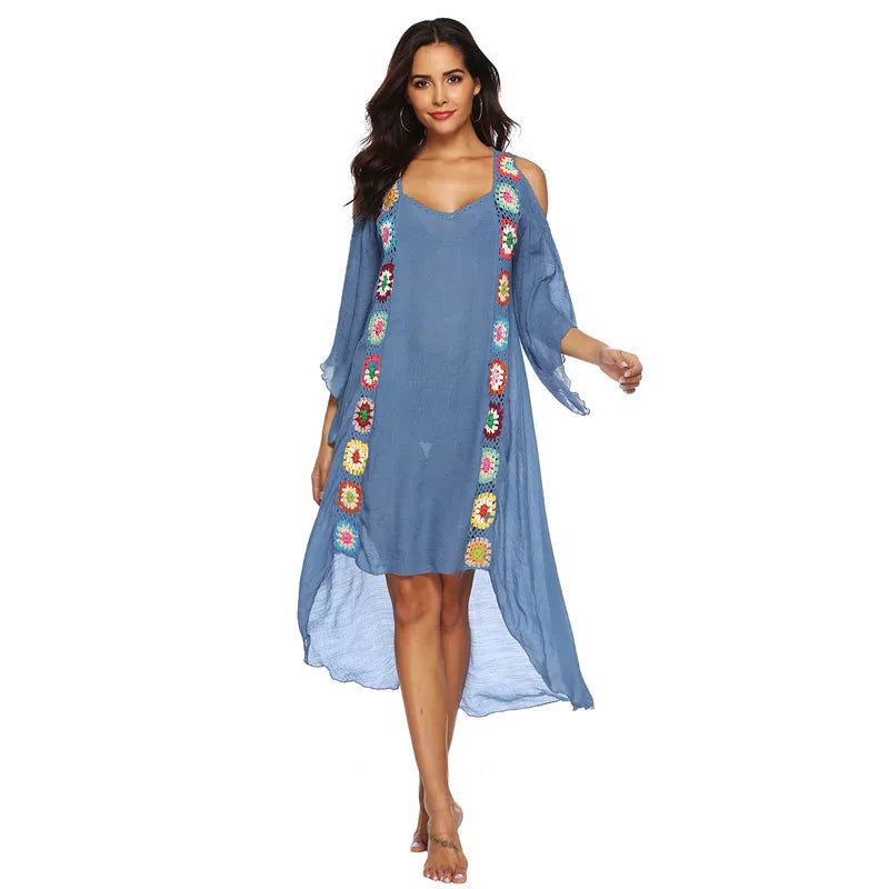 Big Size Beach Cover Up Crochet Maxi Dress Swimwear Robe Cover-ups For Women Ups White Pareo Suit Swim Wear xxl Beachwear 2022