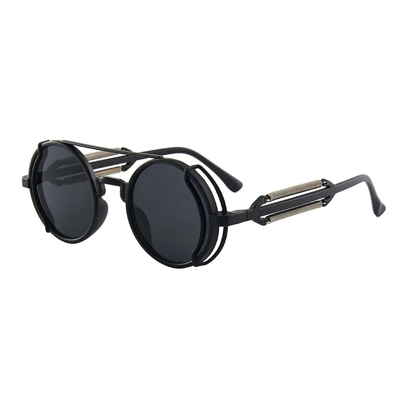 Classic Gothic Steampunk Sunglasses Double Spring Leg Glasses Men's Brand Designer Round Punk Eyewear Women UV400 Protection