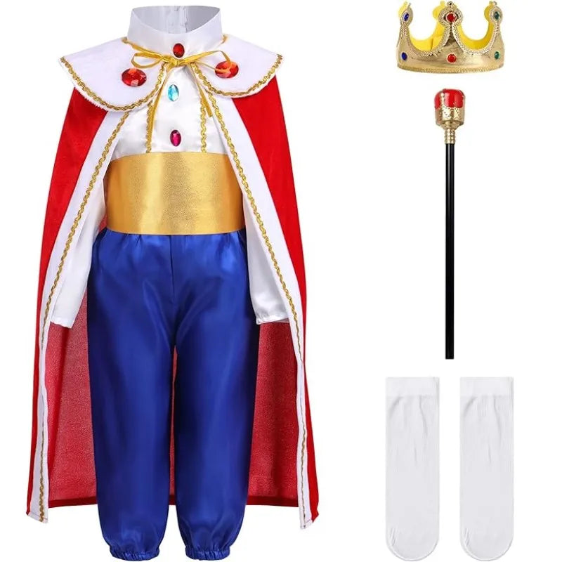 Boys Prince Charming Costume for Toddler Kid Medieval Royal Prince Jacket Pants Crown Dress Up Party Outfit