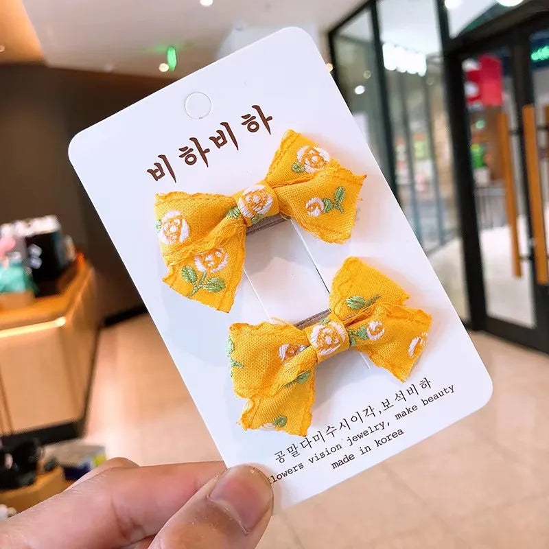 2pcs/lot Children Hair Pins Floral Embroidery Hair Clip Kids Hair Accessories Set Bb Clip Baby Hairgrip Toddlers Girls Barrettes