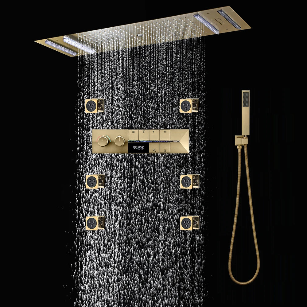 M Boenn Emotional Appeal Paar Musik Spa Doppelter Regenduschkopf Badezimmer Duschsystem Druckknopf Typ Thermostat Armaturen 