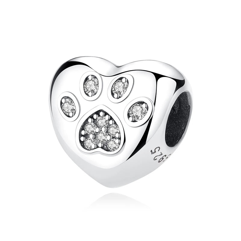 Original Silver Plated Charms For Women Love Pet Dog Cat Paw Print Pendant Beads Fit Pan Bracelets Necklaces DIY Luxury Jewelry