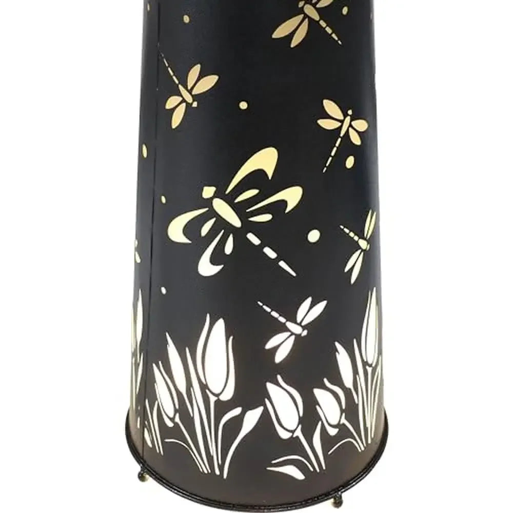 Dragonfly Design Outdoor Bird Bath Fountain with LED Lights 26.75-Inch Height Garden Accent Submersible Electric Pump Iron