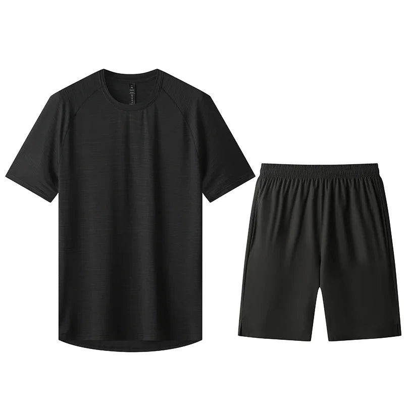 2pcs Set Mens Running Sportswear Suit Golf Tennis Workout Sweatshirts Short Sleeved Shorts Kits Outdoor Go Hiking Sports Clothes