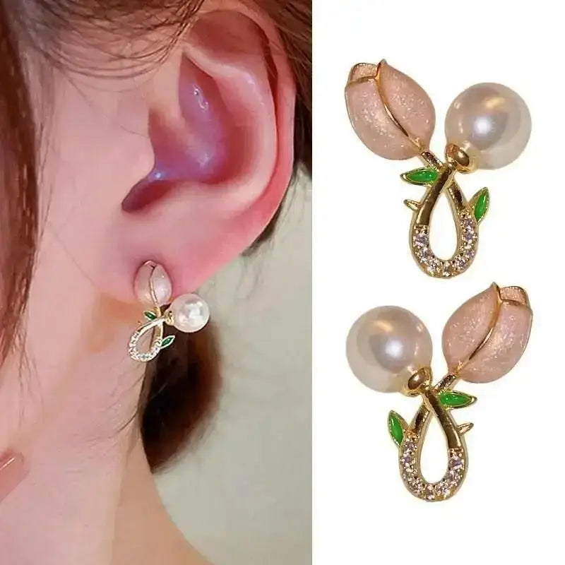 925 Silver Needle Korean Vintage Oil Painting Pearl Flower Earrings For Women Jewelry 2024 Trending New Luxury Women's Earrings