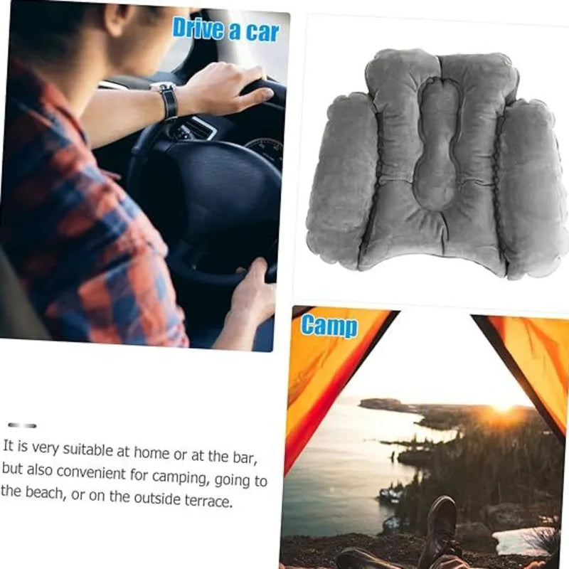 Practical Travel Inflatable Pillow Waist Cushion Comfortable Lumbar Support Back Pad For Car Office Aircraft Sleeping PVC Velvet