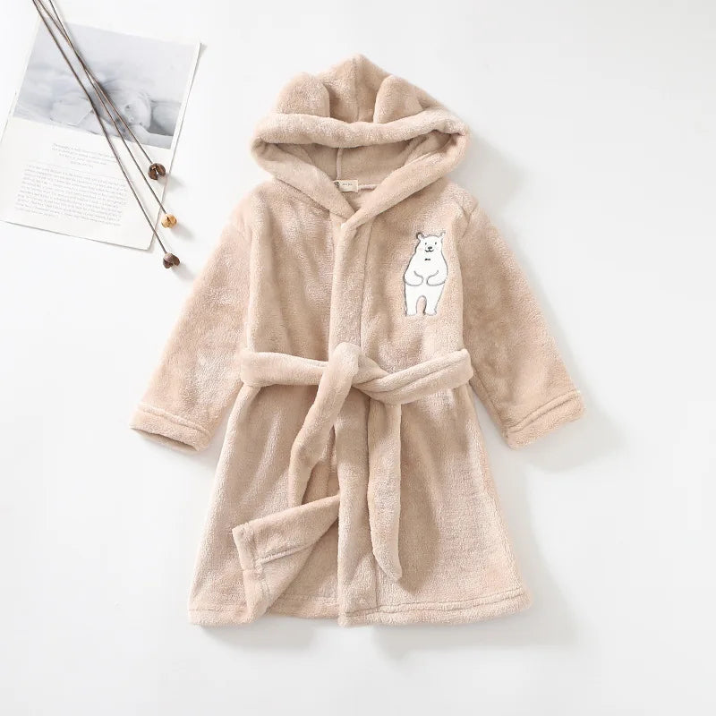 Kids Hooded Lace-up Bathrobe Winter Baby Boys Girls Pajamas Robes Cartoon Animals Girls Boy Sleepwear Bathrobe Girls Clothing